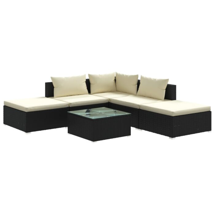 6-tlg. Garten-Lounge-Set mit Kissen Poly Rattan Schwarz – Bild 2
