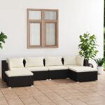 6-tlg. Garten-Lounge-Set mit Kissen Poly Rattan Schwarz