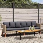 3-Sitzer-Gartensofa mit Auflagen Poly Rattan Beige