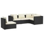 5-tlg. Garten-Lounge-Set mit Kissen Poly Rattan Schwarz – Bild 2