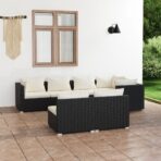 7-tlg. Garten-Lounge-Set mit Kissen Schwarz Poly Rattan