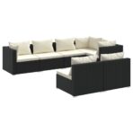 7-tlg. Garten-Lounge-Set mit Kissen Schwarz Poly Rattan – Bild 2