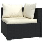 7-tlg. Garten-Lounge-Set mit Kissen Schwarz Poly Rattan – Bild 3