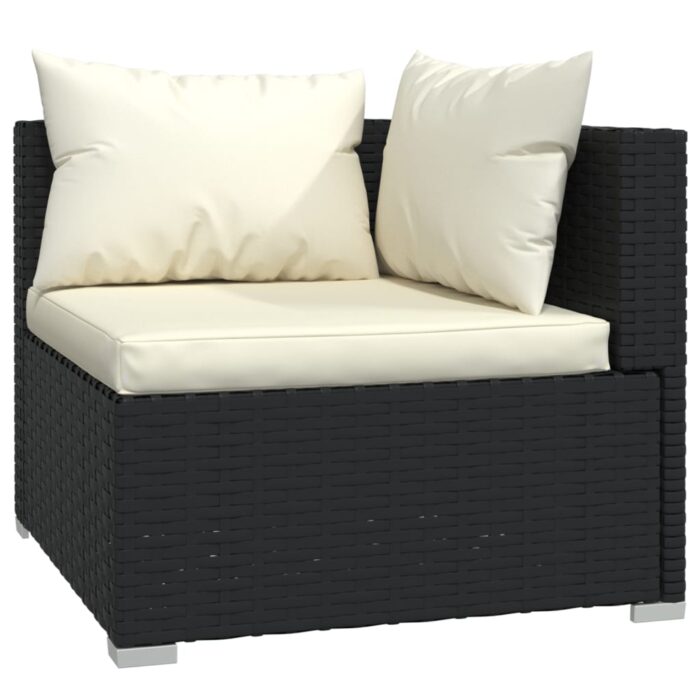 7-tlg. Garten-Lounge-Set mit Kissen Schwarz Poly Rattan – Bild 3