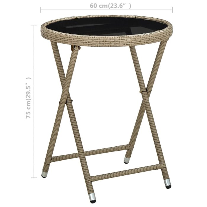 Beistelltisch Beige 60 cm Poly Rattan und Hartglas – Bild 6