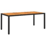 Gartentisch 190x90x75 cm Akazienholz und Poly Rattan Schwarz