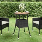 Gartentisch Ø60x75 cm Akazienholz und Poly Rattan Schwarz