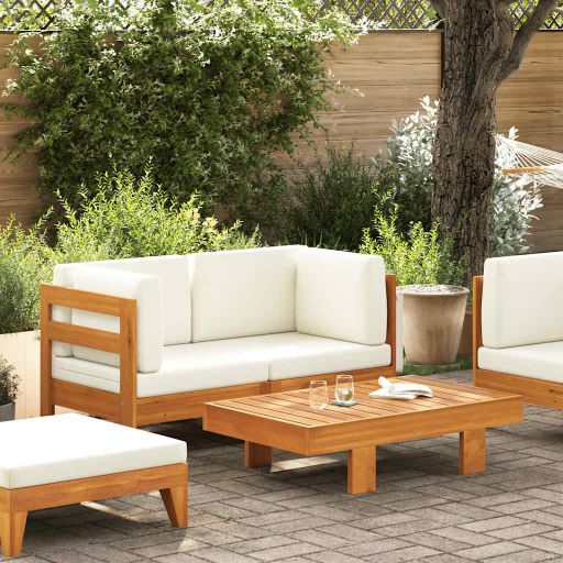 310636_1.jpg 2-tlg. Garten-Lounge-Set mit Cremeweissen Kissen Akazienholz – Bild 1