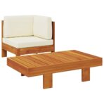 2-tlg. Garten-Lounge-Set mit Cremeweissen Kissen Akazienholz – Bild 2