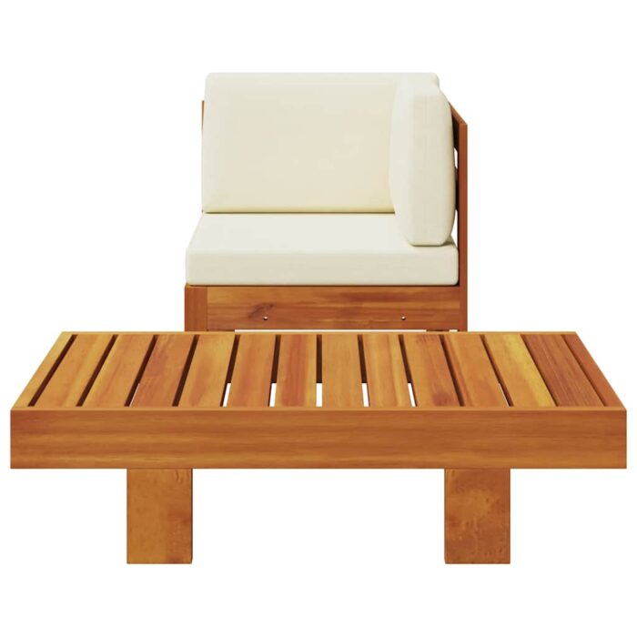 2-tlg. Garten-Lounge-Set mit Cremeweissen Kissen Akazienholz – Bild 3