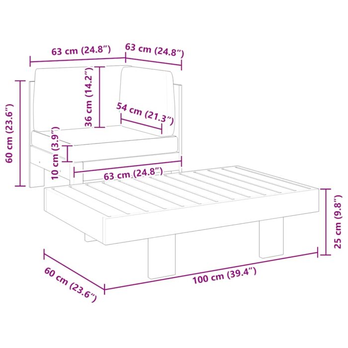 2-tlg. Garten-Lounge-Set mit Cremeweissen Kissen Akazienholz – Bild 6