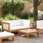 2-tlg. Garten-Lounge-Set mit Auflagen Massivholz Akazie