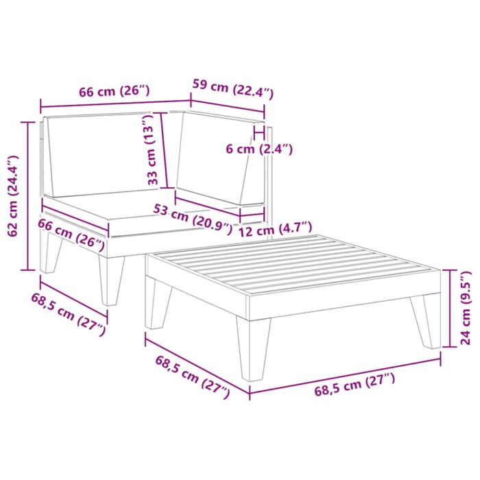 2-tlg. Garten-Lounge-Set mit Auflagen Massivholz Akazie – Bild 7