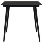 Garten-Esstisch Schwarz 80x80x74 cm Stahl und Glas – Bild 2
