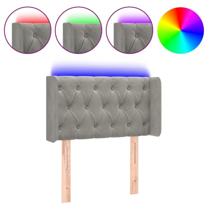LED Kopfteil Hellgrau 83x16x78/88 cm Samt – Bild 2