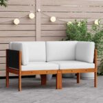 Garten-Ecksofas 2-tlg. mit Kissen Holz Akazie & Seil
