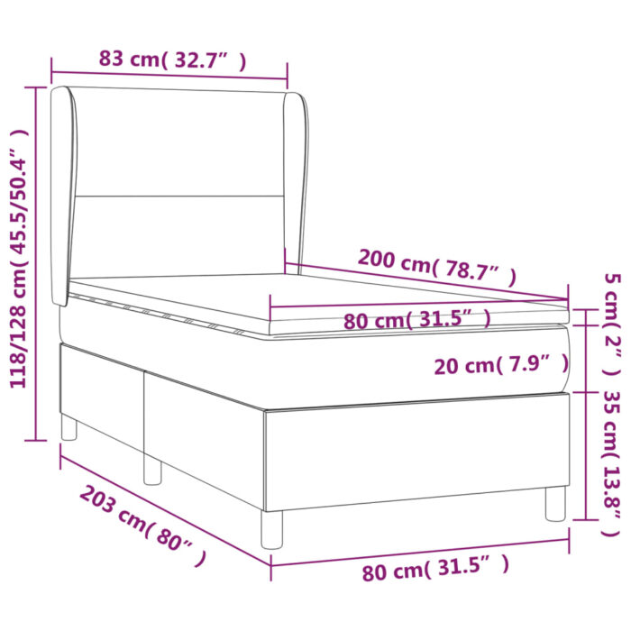 Boxspringbett mit Matratze Hellgrau 80x200 cm Stoff – Bild 7