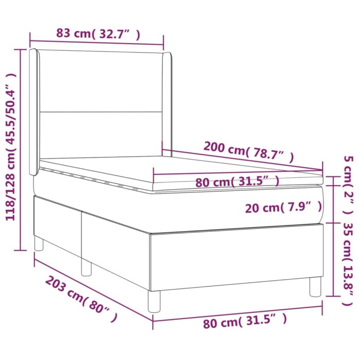 Boxspringbett mit Matratze Hellgrau 80x200 cm Stoff – Bild 7
