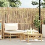 3-tlg. Garten-Lounge-Set mit Kissen Bambus