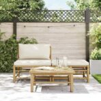 3-tlg. Garten-Lounge-Set mit Kissen Bambus – Bild 3