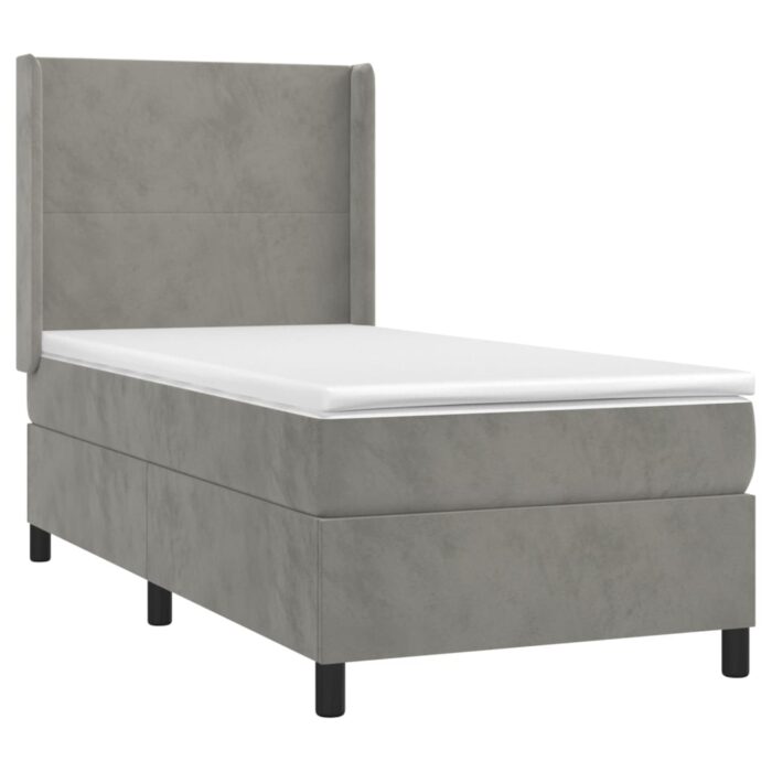 Boxspringbett mit Matratze Hellgrau 80x200 cm Samt – Bild 3