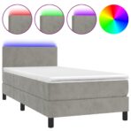 Boxspringbett mit Matratze & LED Hellgrau 80x200 cm Samt – Bild 2