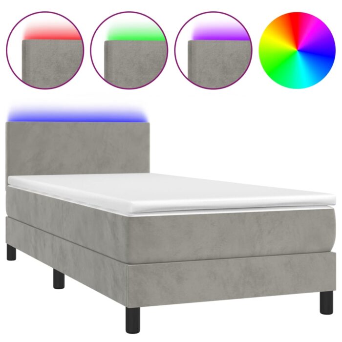 Boxspringbett mit Matratze & LED Hellgrau 80x200 cm Samt – Bild 2