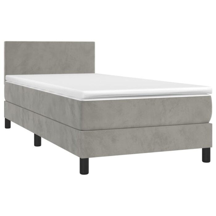 Boxspringbett mit Matratze & LED Hellgrau 80x200 cm Samt – Bild 3