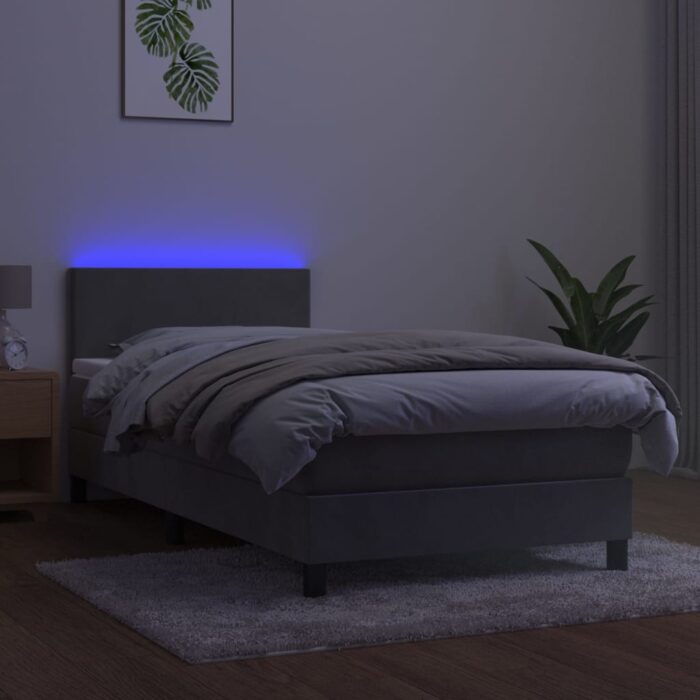 Boxspringbett mit Matratze & LED Hellgrau 80x200 cm Samt – Bild 4