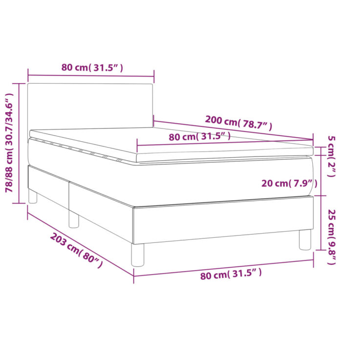 Boxspringbett mit Matratze & LED Hellgrau 80x200 cm Samt – Bild 8