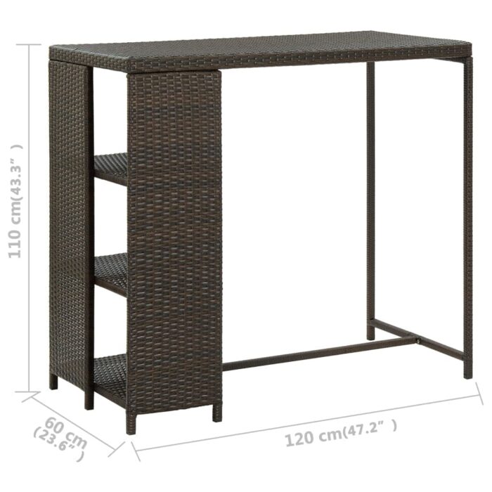 Bartisch mit Regal Braun 120x60x110 cm Poly Rattan – Bild 7