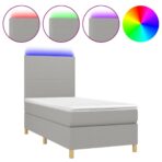 Boxspringbett mit Matratze & LED Hellgrau 80x200 cm Stoff – Bild 2