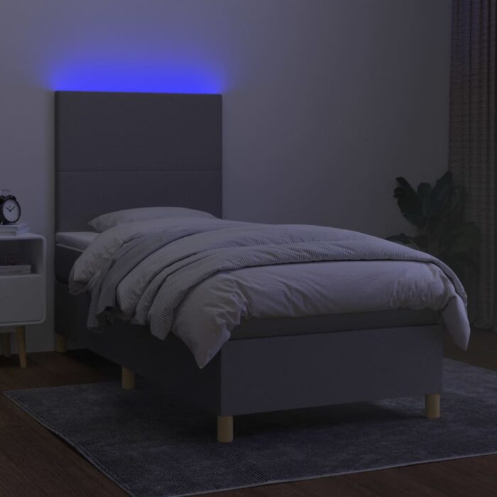 Boxspringbett mit Matratze & LED Hellgrau 80x200 cm Stoff – Bild 4