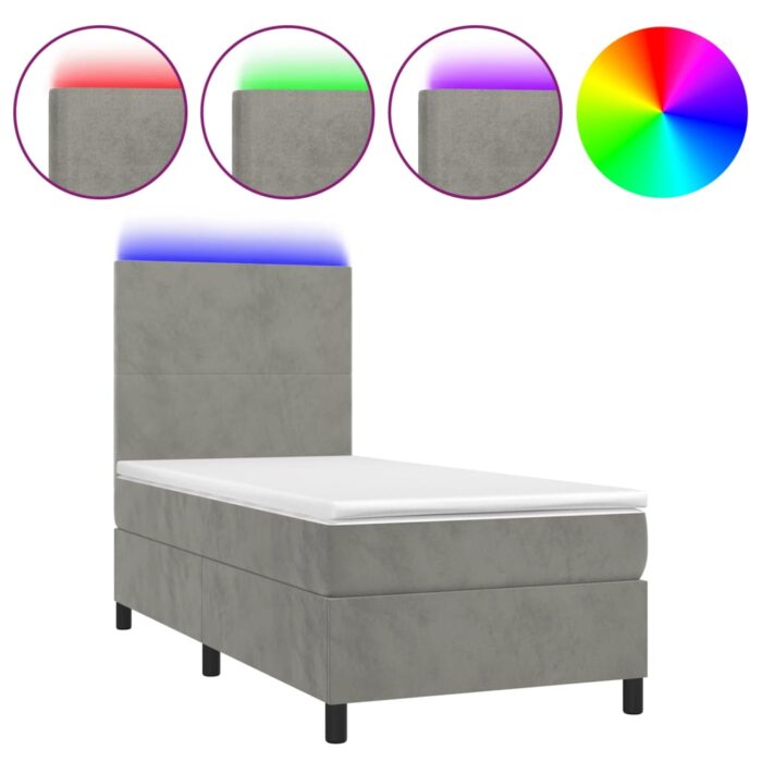 Boxspringbett mit Matratze & LED Hellgrau 80x200 cm Samt – Bild 2