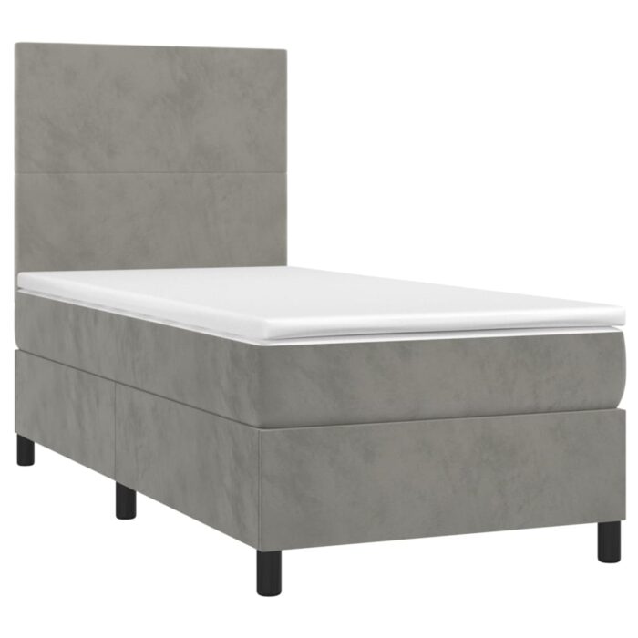 Boxspringbett mit Matratze & LED Hellgrau 80x200 cm Samt – Bild 3