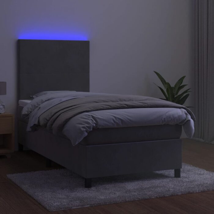 Boxspringbett mit Matratze & LED Hellgrau 80x200 cm Samt – Bild 4