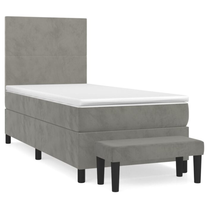 Boxspringbett mit Matratze Hellgrau 80x200 cm Samt – Bild 2