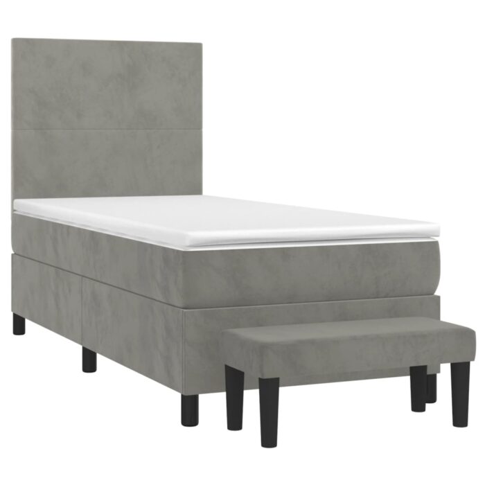 Boxspringbett mit Matratze Hellgrau 80x200 cm Samt – Bild 3