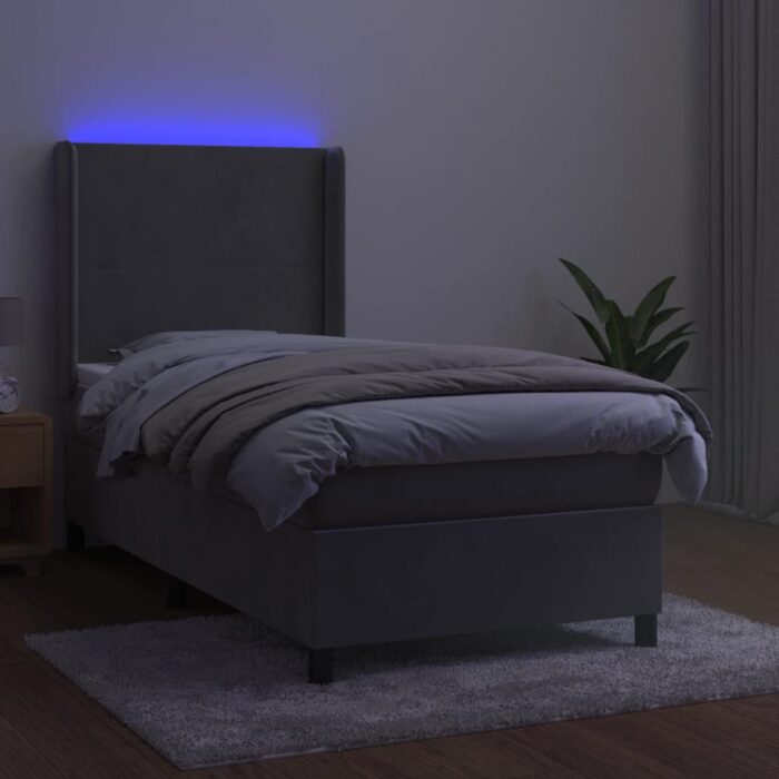 Boxspringbett mit Matratze & LED Hellgrau 80x200 cm Samt – Bild 3