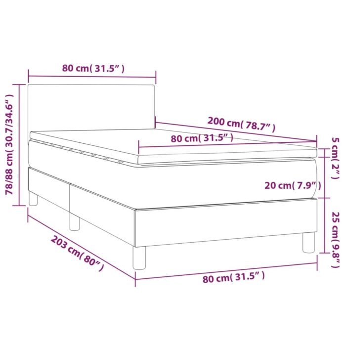 Boxspringbett mit Matratze Hellgrau 80x200 cm Stoff – Bild 7