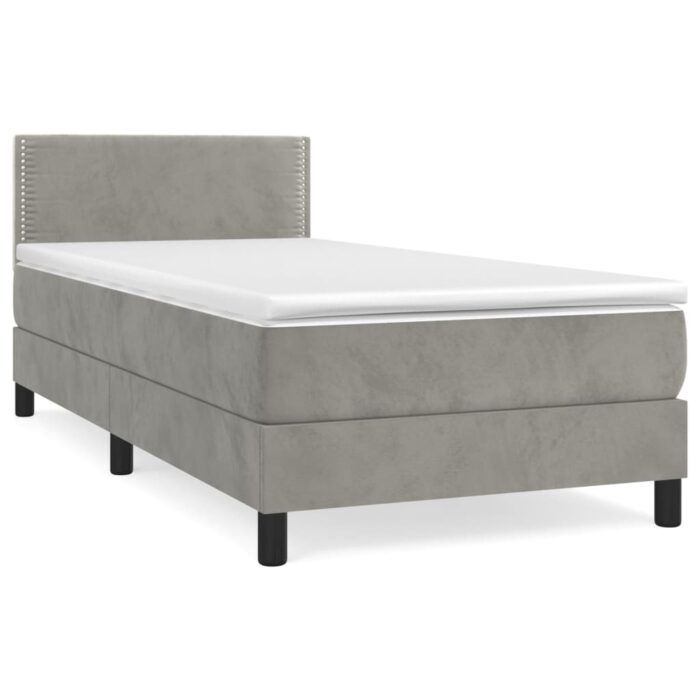 Boxspringbett mit Matratze Hellgrau 80x200 cm Samt – Bild 2