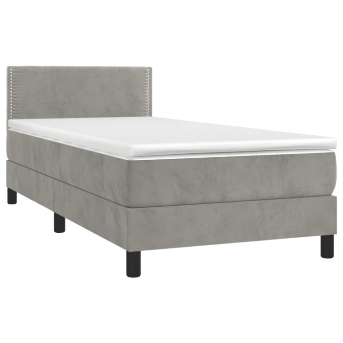 Boxspringbett mit Matratze Hellgrau 80x200 cm Samt – Bild 3