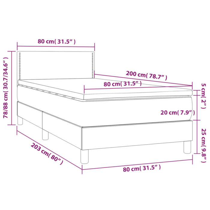 Boxspringbett mit Matratze Hellgrau 80x200 cm Samt – Bild 7