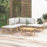 6-tlg. Garten-Lounge-Set mit Hellgrauen Kissen Bambus