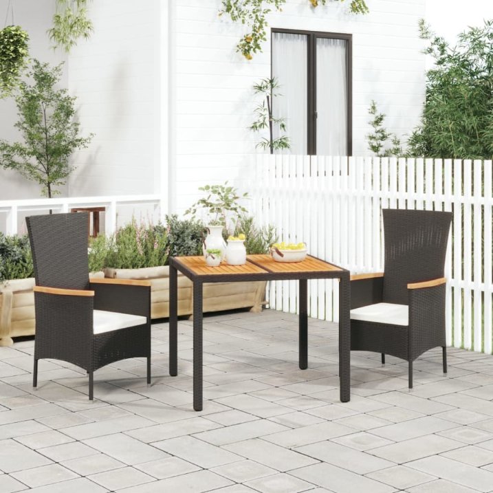 3157528_1.jpg 3-tlg. Garten-Essgruppe mit Kissen Schwarz Poly Rattan – Bild 1