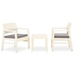 3-tlg. Garten-Lounge-Set mit Auflagen Kunststoff Weiss