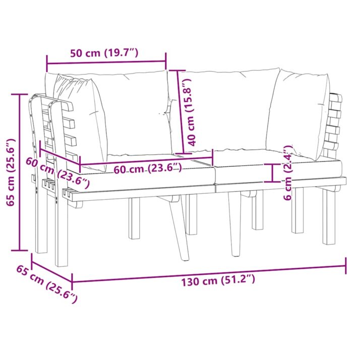2-Sitzer-Gartensofa mit Kissen Massivholz Akazie – Bild 8