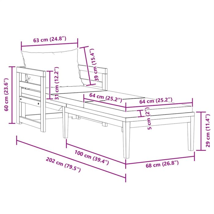 Sonnenliege mit Cremeweissen Kissen Massivholz Akazie – Bild 11