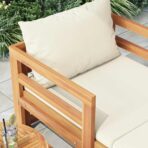 Sonnenliege mit Cremeweissen Kissen Massivholz Akazie – Bild 3