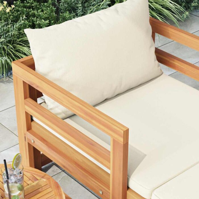 Sonnenliege mit Cremeweissen Kissen Massivholz Akazie – Bild 3